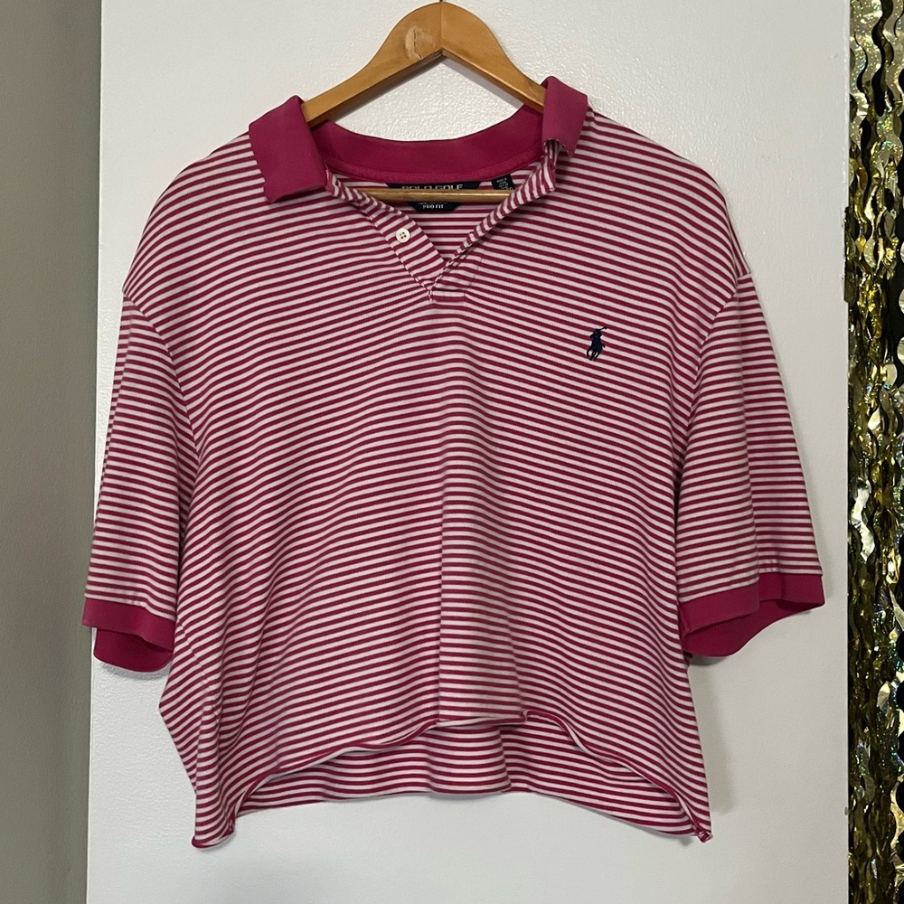 Striped Polo Shirt - Pink short sleeve 100% cotton